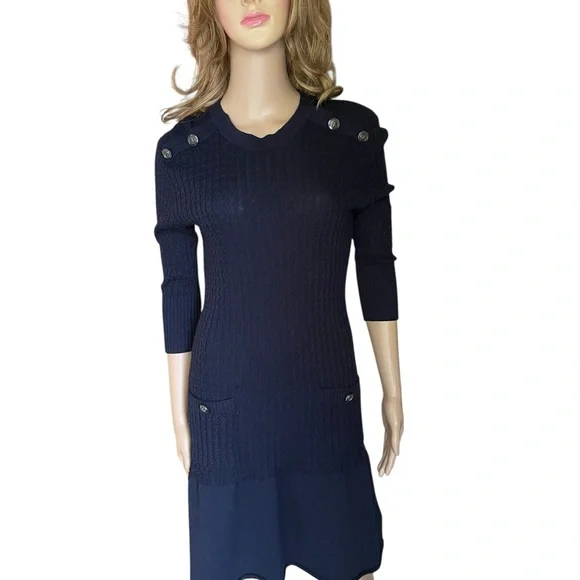 CHANEL Midnight Blue Knit Dress with Button Accents size 36(XS-S) - Picture 4 of 16